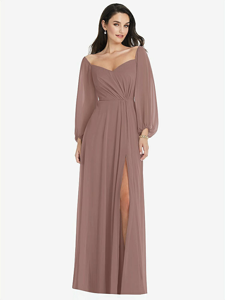 【STYLE: 3104】Off-the-Shoulder Puff Sleeve Maxi Dress with Front Slit【COLOR: Sienna】
