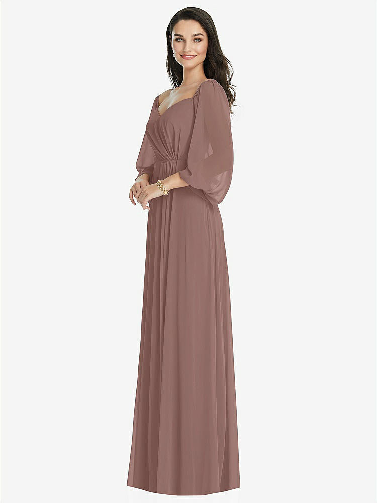【STYLE: 3104】Off-the-Shoulder Puff Sleeve Maxi Dress with Front Slit【COLOR: Sienna】