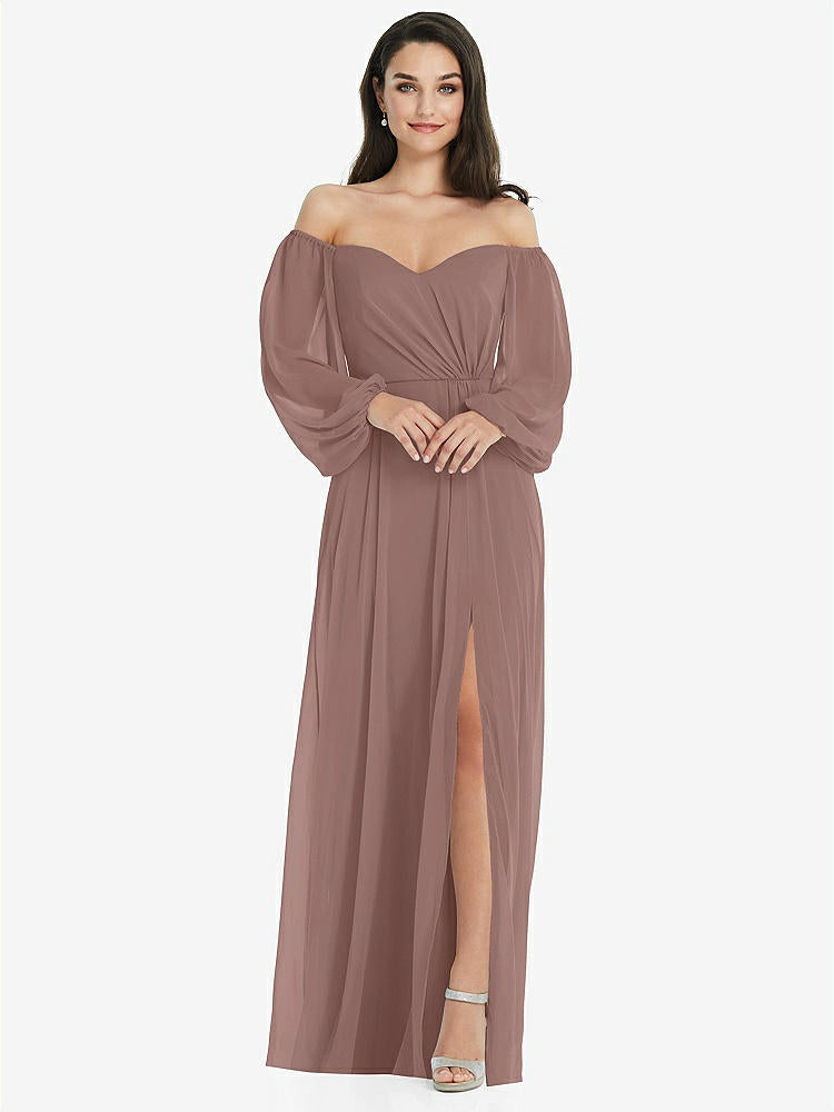 【STYLE: 3104】Off-the-Shoulder Puff Sleeve Maxi Dress with Front Slit【COLOR: Sienna】