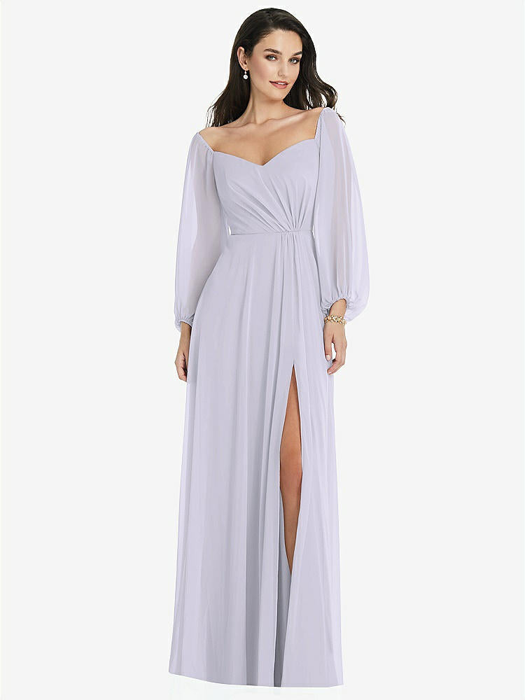 【STYLE: 3104】Off-the-Shoulder Puff Sleeve Maxi Dress with Front Slit【COLOR: Silver Dove】