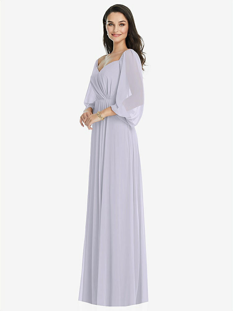 【STYLE: 3104】Off-the-Shoulder Puff Sleeve Maxi Dress with Front Slit【COLOR: Silver Dove】