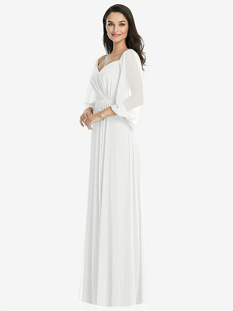 【STYLE: 3104】Off-the-Shoulder Puff Sleeve Maxi Dress with Front Slit【COLOR: White】
