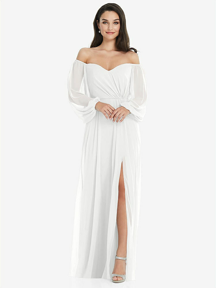 【STYLE: 3104】Off-the-Shoulder Puff Sleeve Maxi Dress with Front Slit【COLOR: White】