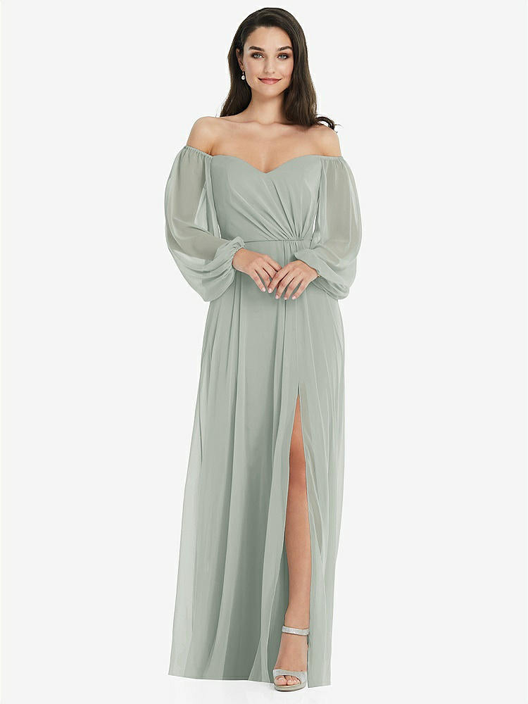 【STYLE: 3104】Off-the-Shoulder Puff Sleeve Maxi Dress with Front Slit【COLOR: Willow Green】
