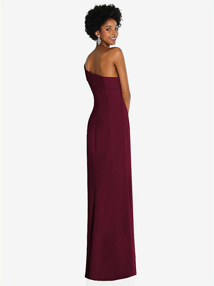 【STYLE: 6858】Asymmetrical Off-the-Shoulder Cuff Trumpet Gown With Front Slit【COLOR: Cabernet】