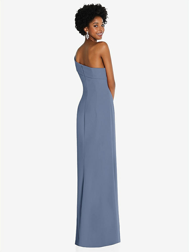 【STYLE: 6858】Asymmetrical Off-the-Shoulder Cuff Trumpet Gown With Front Slit【COLOR: Larkspur Blue】