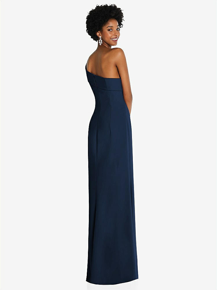 【STYLE: 6858】Asymmetrical Off-the-Shoulder Cuff Trumpet Gown With Front Slit【COLOR: Midnight Navy】