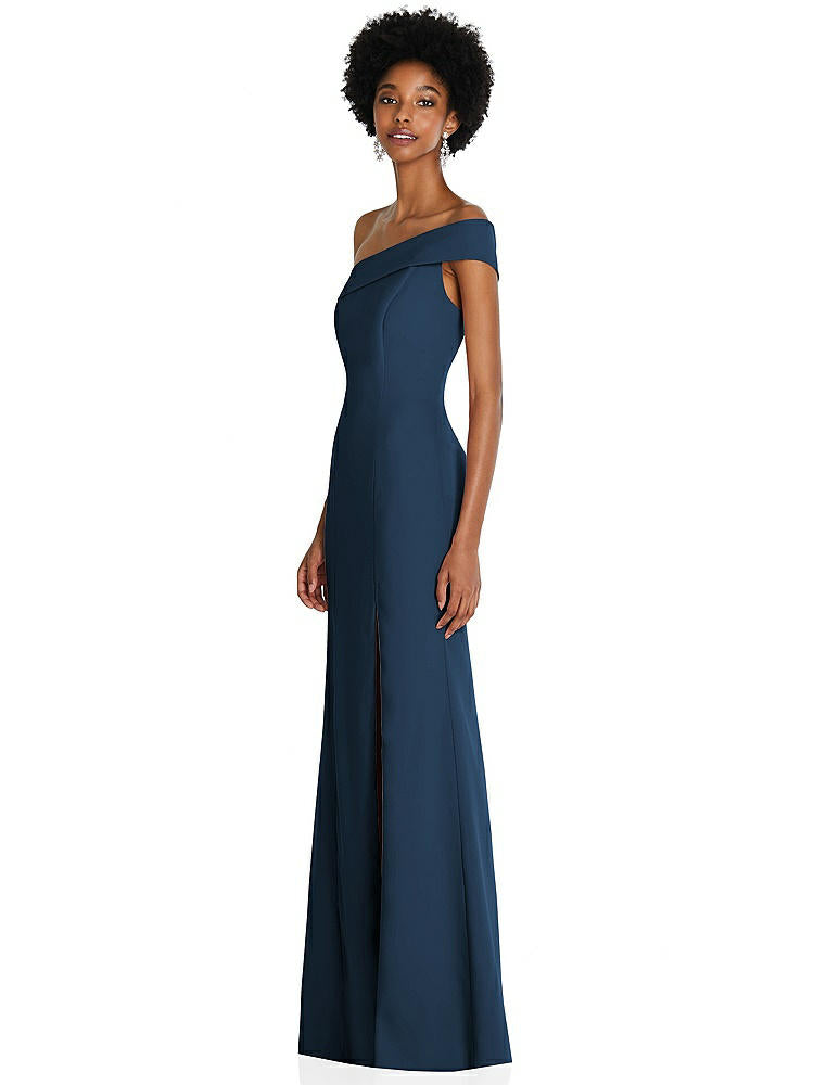 【STYLE: 6858】Asymmetrical Off-the-Shoulder Cuff Trumpet Gown With Front Slit【COLOR: Sofia Blue】