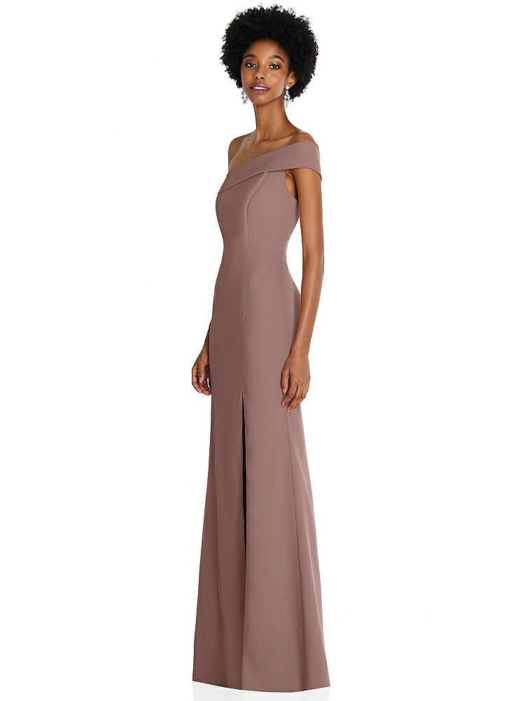 【STYLE: 6858】Asymmetrical Off-the-Shoulder Cuff Trumpet Gown With Front Slit【COLOR: Sienna】