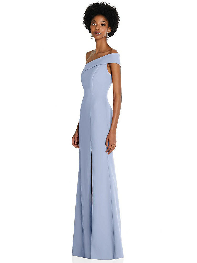 【STYLE: 6858】Asymmetrical Off-the-Shoulder Cuff Trumpet Gown With Front Slit【COLOR: Sky Blue】