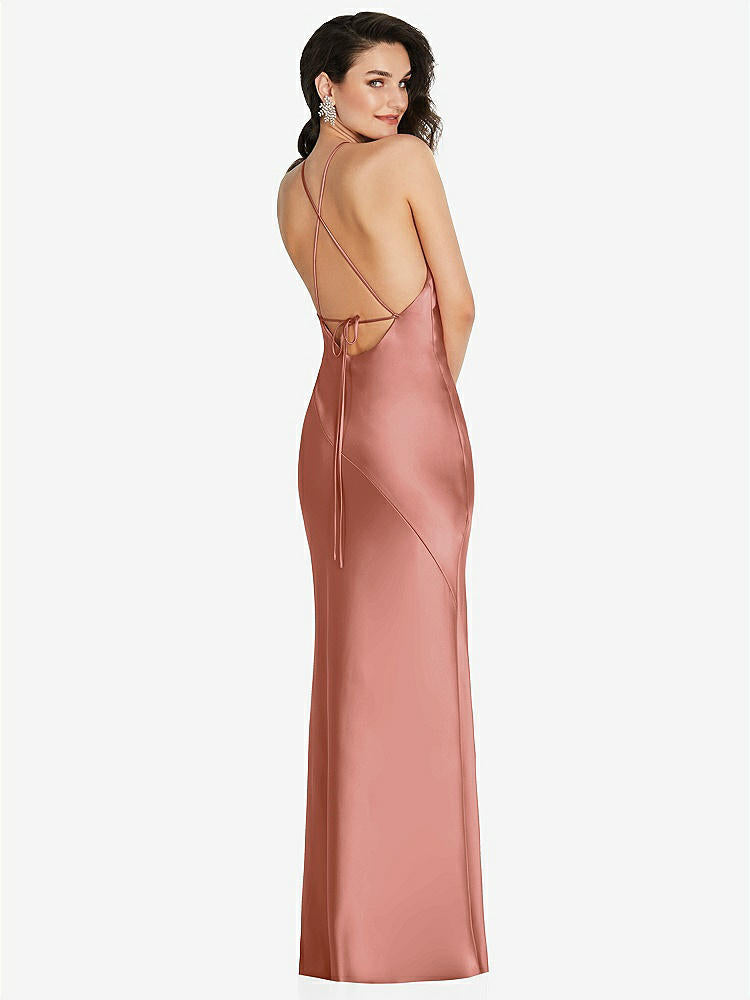 【STYLE: 6853】Halter Convertible Strap Bias Slip Dress With Front Slit【COLOR: Desert Rose】