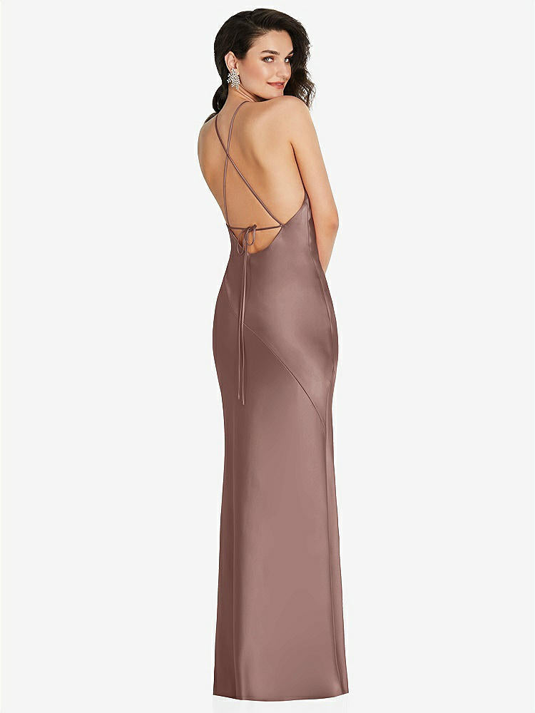 【STYLE: 6853】Halter Convertible Strap Bias Slip Dress With Front Slit【COLOR: Sienna】