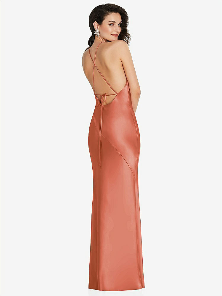 【STYLE: 6853】Halter Convertible Strap Bias Slip Dress With Front Slit【COLOR: Terracotta Copper】