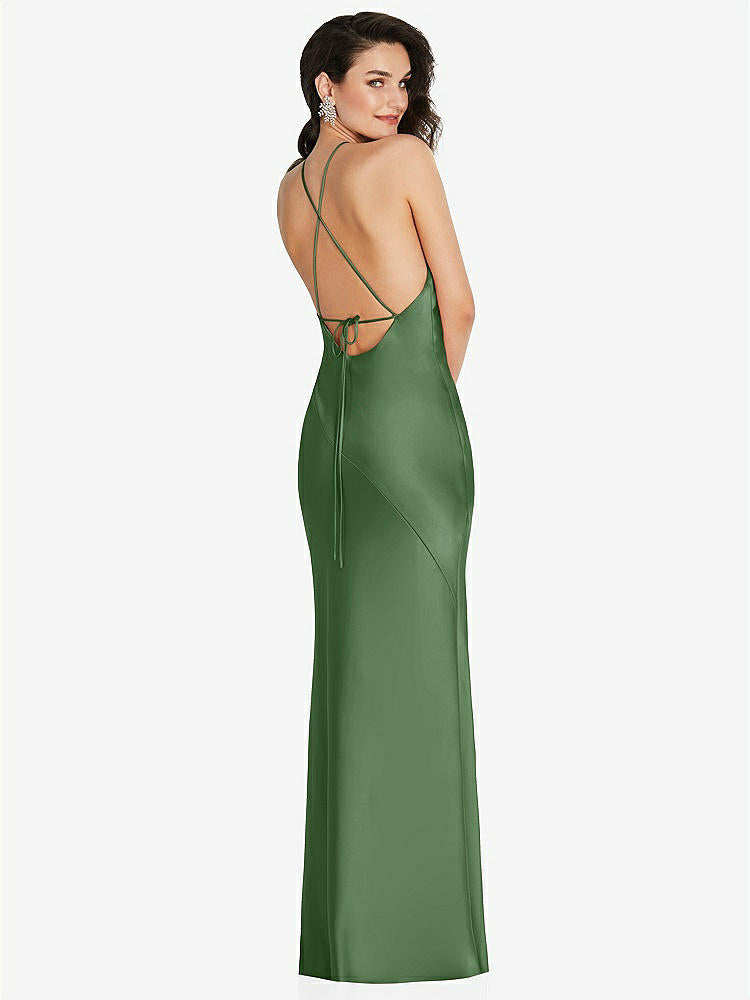 【STYLE: 6853】Halter Convertible Strap Bias Slip Dress With Front Slit【COLOR: Vineyard Green】