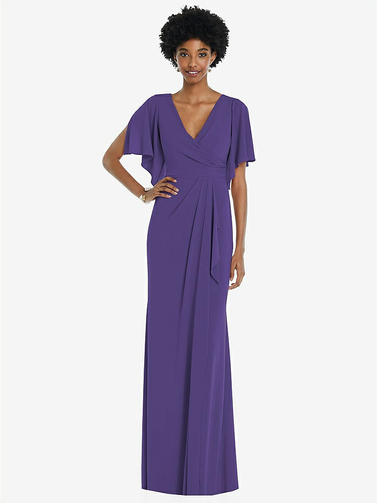 【NEW】【STYLE: 3107】フェイク ラップ スプリット スリーブ マキシ ドレス カスケード スカート【COLOR: Regalia - PANTONE Ultra Violet】【SIZE: 00-30W】