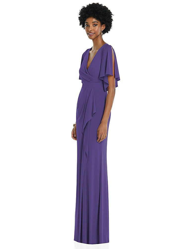 【NEW】【STYLE: 3107】フェイク ラップ スプリット スリーブ マキシ ドレス カスケード スカート【COLOR: Regalia - PANTONE Ultra Violet】【SIZE: 00-30W】