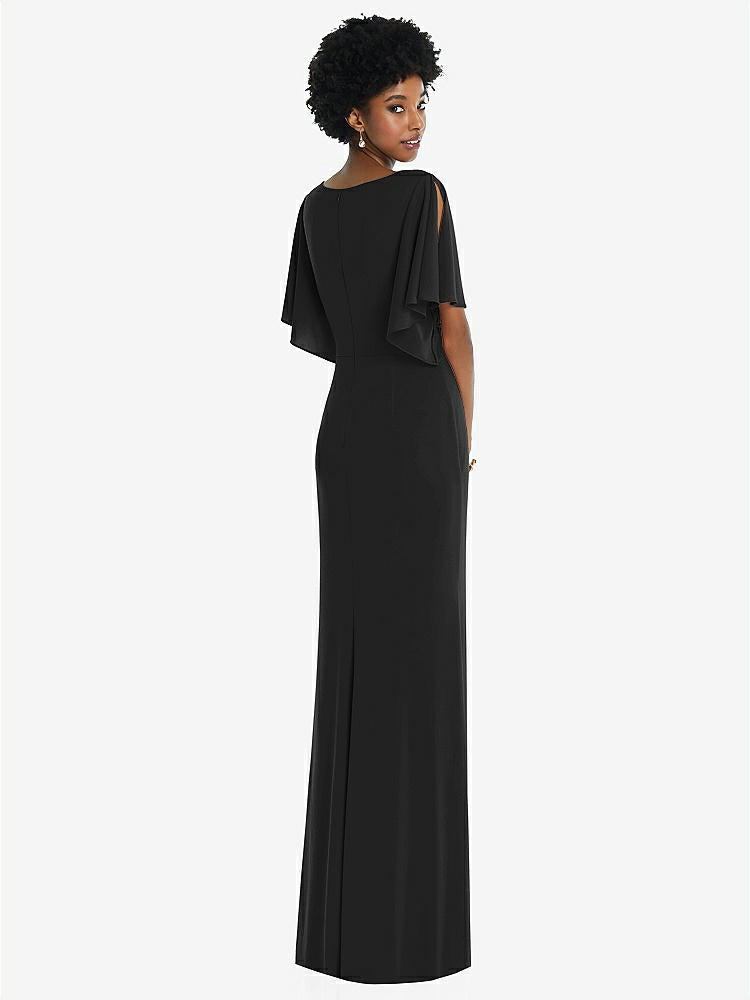 【NEW】【STYLE: 3107】フェイク ラップ スプリット スリーブ マキシ ドレス カスケード スカート【COLOR: Black】【SIZE: 00-30W】