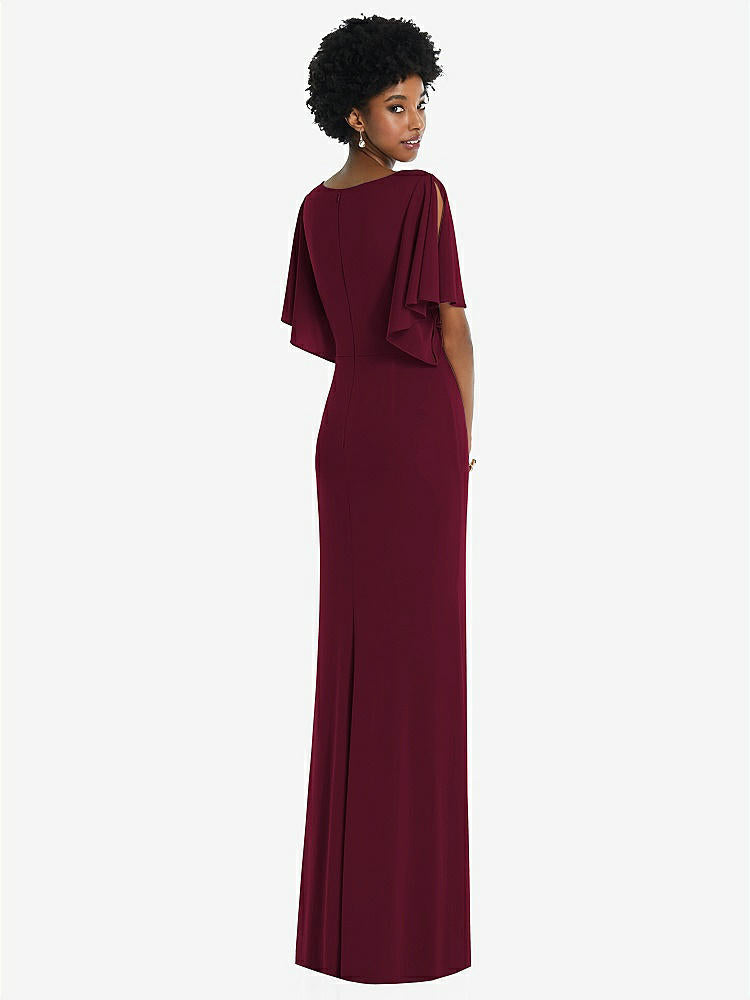 【NEW】【STYLE: 3107】フェイク ラップ スプリット スリーブ マキシ ドレス カスケード スカート【COLOR: Cabernet】【SIZE: 00-30W】