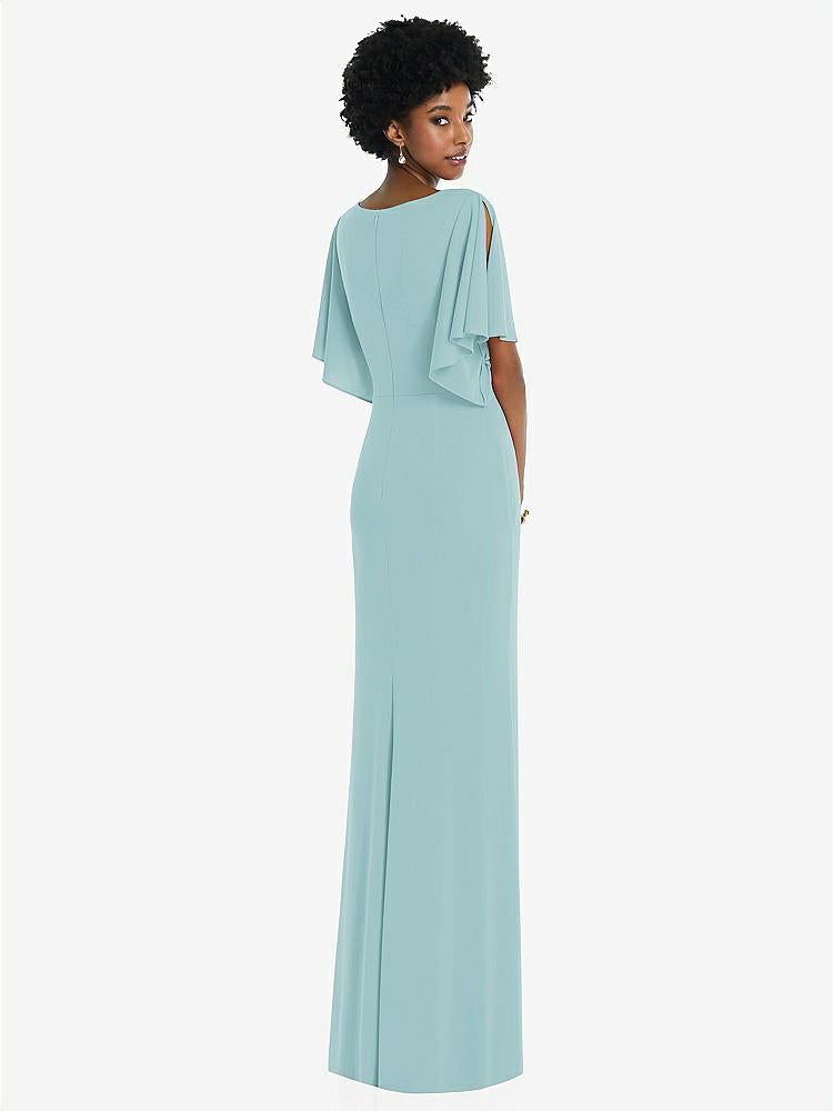 【NEW】【STYLE: 3107】フェイク ラップ スプリット スリーブ マキシ ドレス カスケード スカート【COLOR: Canal Blue】【SIZE: 00-30W】