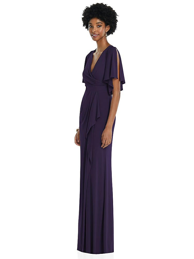 【NEW】【STYLE: 3107】フェイク ラップ スプリット スリーブ マキシ ドレス カスケード スカート【COLOR: Concord】【SIZE: 00-30W】