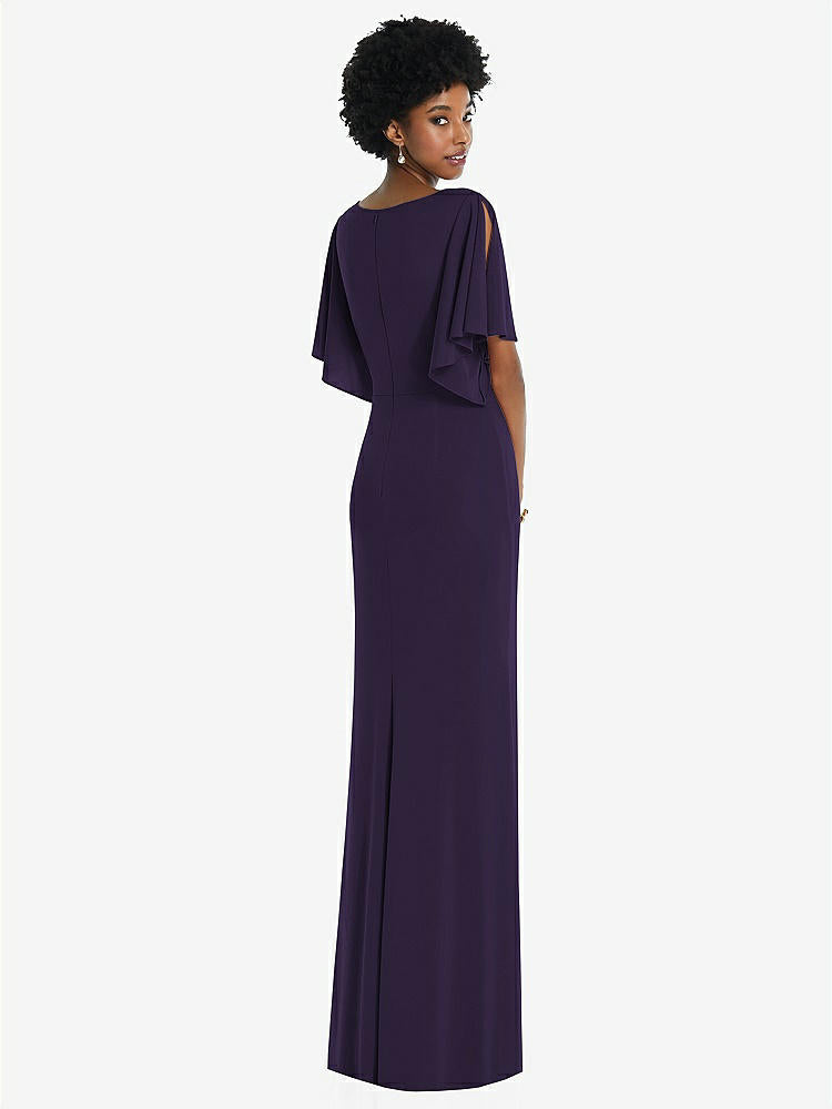【NEW】【STYLE: 3107】フェイク ラップ スプリット スリーブ マキシ ドレス カスケード スカート【COLOR: Concord】【SIZE: 00-30W】