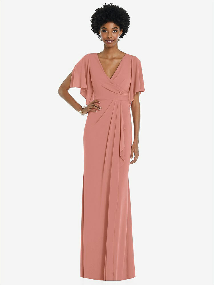 【NEW】【STYLE: 3107】フェイク ラップ スプリット スリーブ マキシ ドレス カスケード スカート【COLOR: Desert Rose】【SIZE: 00-30W】