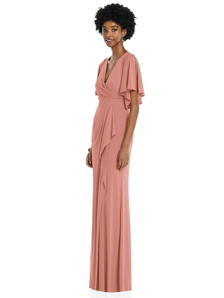 【NEW】【STYLE: 3107】フェイク ラップ スプリット スリーブ マキシ ドレス カスケード スカート【COLOR: Desert Rose】【SIZE: 00-30W】