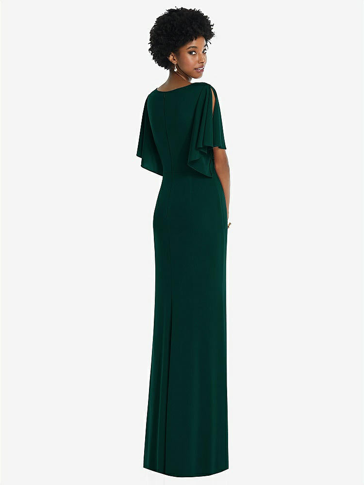 【NEW】【STYLE: 3107】フェイク ラップ スプリット スリーブ マキシ ドレス カスケード スカート【COLOR: Evergreen】【SIZE: 00-30W】