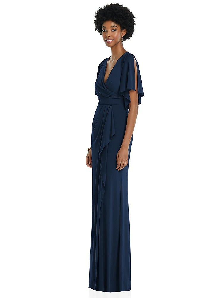【NEW】【STYLE: 3107】フェイク ラップ スプリット スリーブ マキシ ドレス カスケード スカート【COLOR: Midnight Navy】【SIZE: 00-30W】