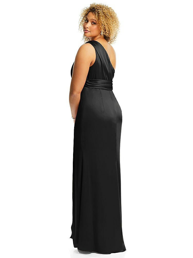 【NEW】【STYLE: 3111】ワンショルダー ドレープ ひねり 帝国 ウエスト トランペット ガウン【COLOR: Black】【SIZE: 00-30W】
