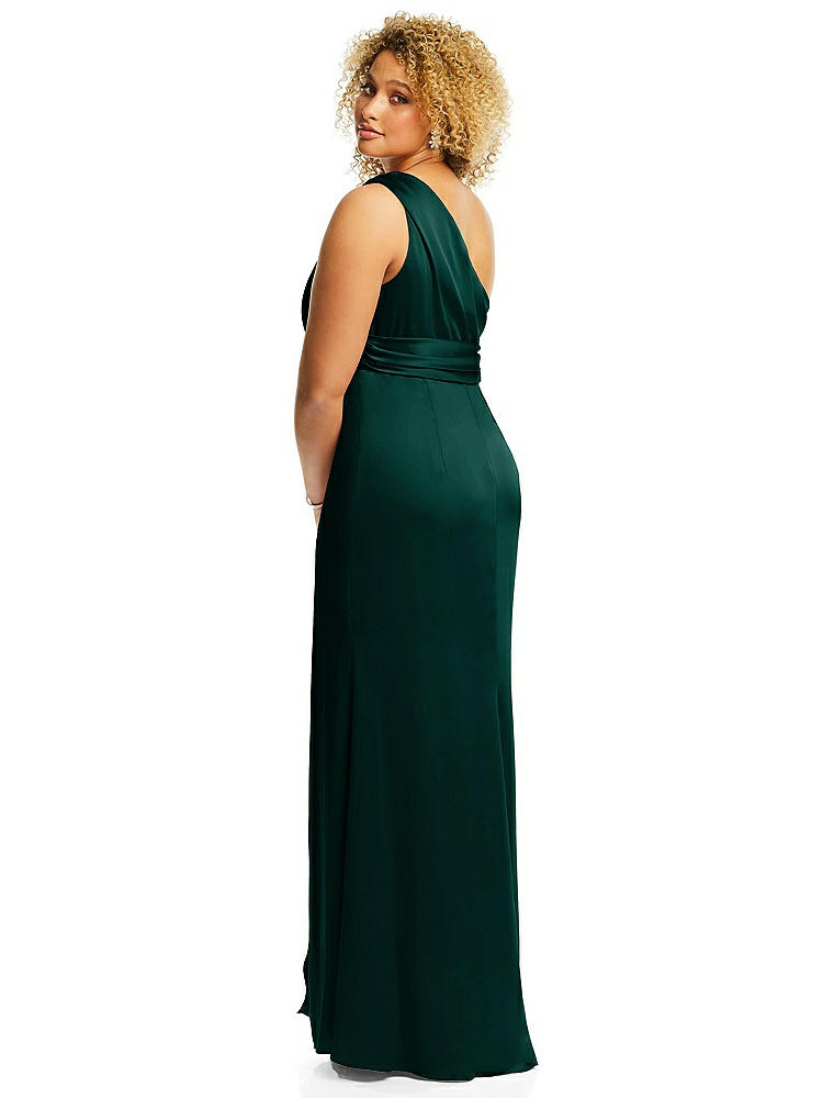 【STYLE: 3111】One-Shoulder Draped Twist Empire Waist Trumpet Gown【COLOR: Evergreen】