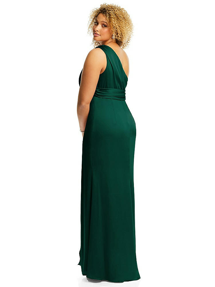 【STYLE: 3111】One-Shoulder Draped Twist Empire Waist Trumpet Gown【COLOR: Hunter Green】