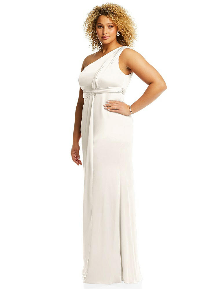 【STYLE: 3111】One-Shoulder Draped Twist Empire Waist Trumpet Gown【COLOR: Ivory】