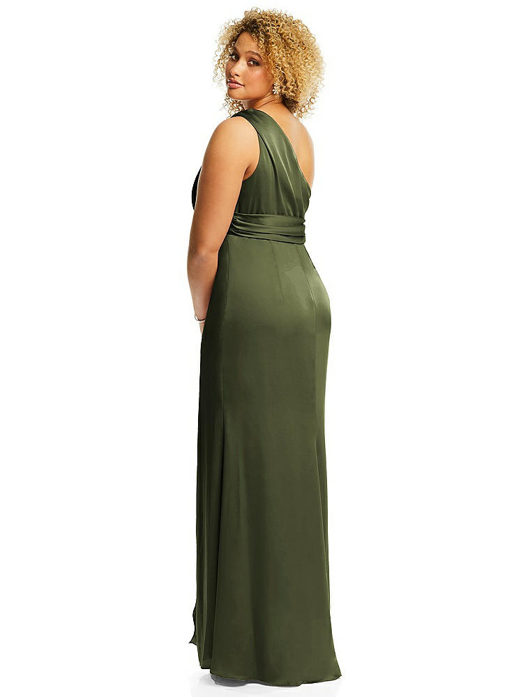 【STYLE: 3111】One-Shoulder Draped Twist Empire Waist Trumpet Gown【COLOR: Olive Green】