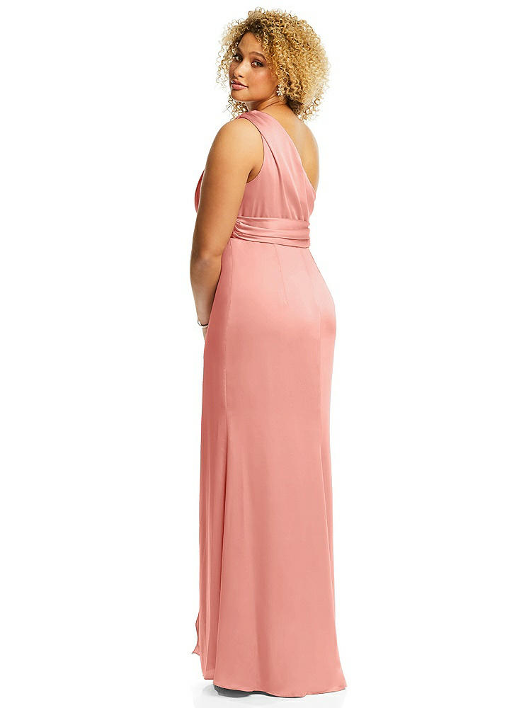 【NEW】【STYLE: 3111】ワンショルダー ドレープ ひねり 帝国 ウエスト トランペット ガウン【COLOR: Rose - PANTONE Rose Quartz】【SIZE: 00-30W】
