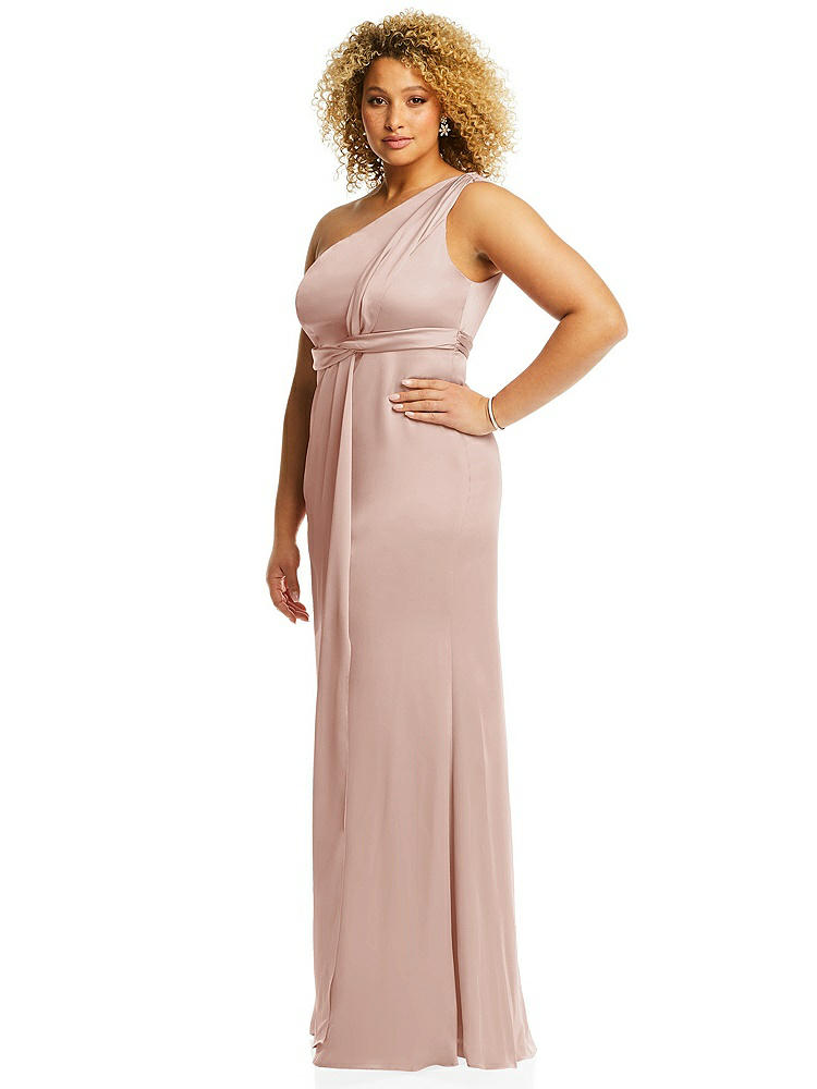 【STYLE: 3111】One-Shoulder Draped Twist Empire Waist Trumpet Gown【COLOR: Toasted Sugar】