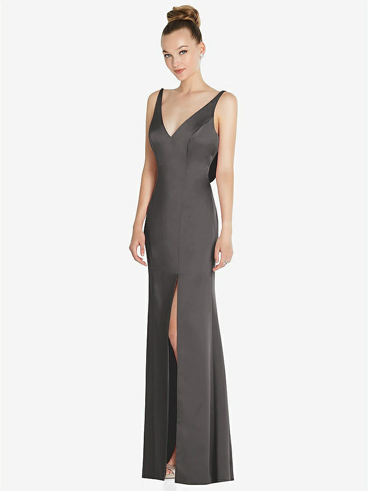 【STYLE: 6856】Draped Cowl-Back Princess Line Dress with Front Slit【COLOR: Caviar Gray】