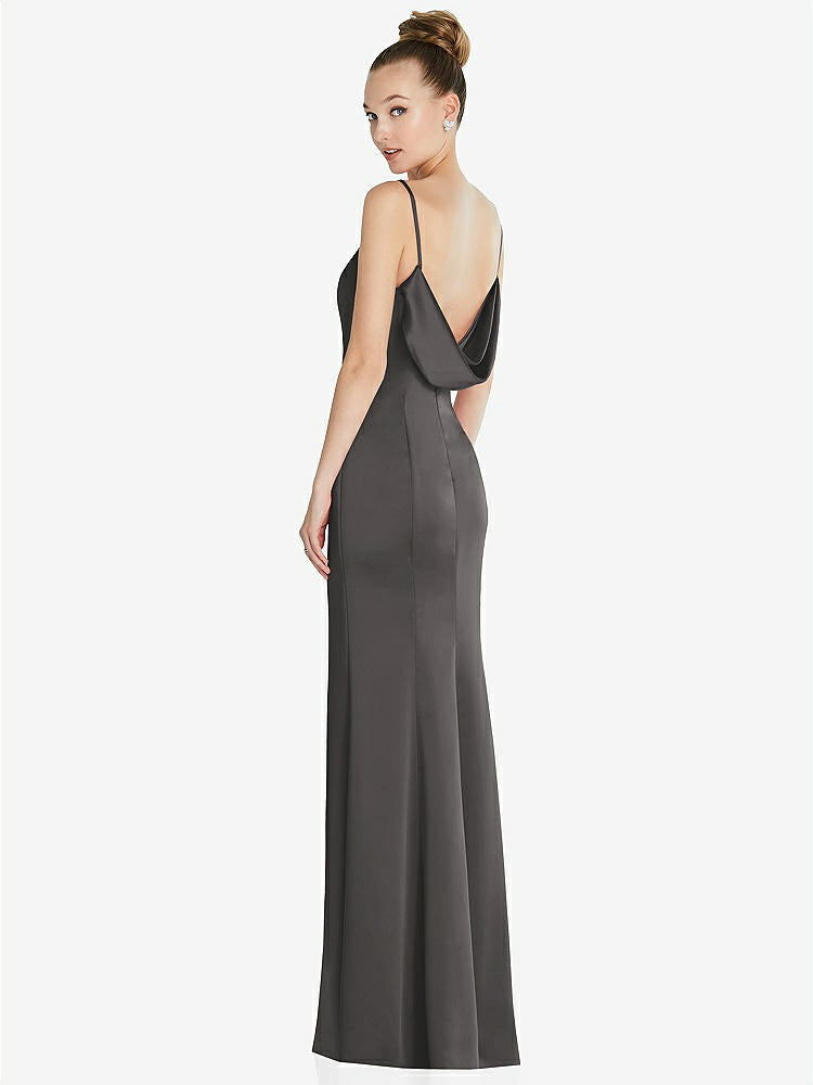 【STYLE: 6856】Draped Cowl-Back Princess Line Dress with Front Slit【COLOR: Caviar Gray】