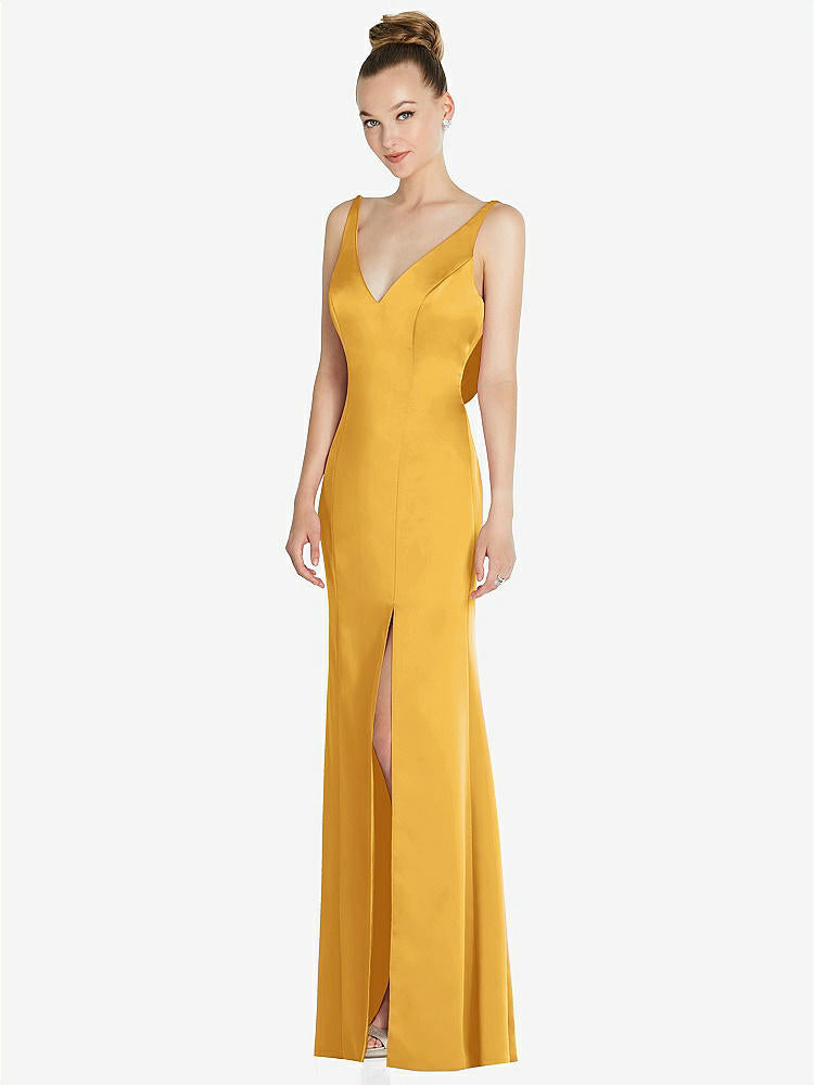【STYLE: 6856】Draped Cowl-Back Princess Line Dress with Front Slit【COLOR: NYC Yellow】