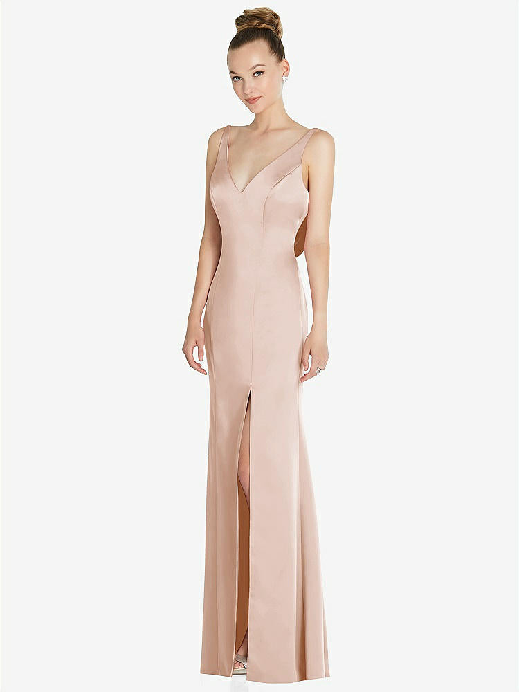 【STYLE: 6856】Draped Cowl-Back Princess Line Dress with Front Slit【COLOR: Cameo】