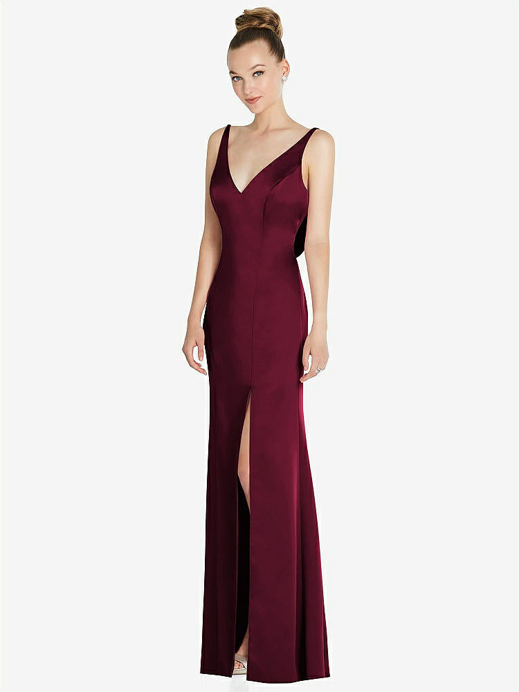 【STYLE: 6856】Draped Cowl-Back Princess Line Dress with Front Slit【COLOR: Cabernet】