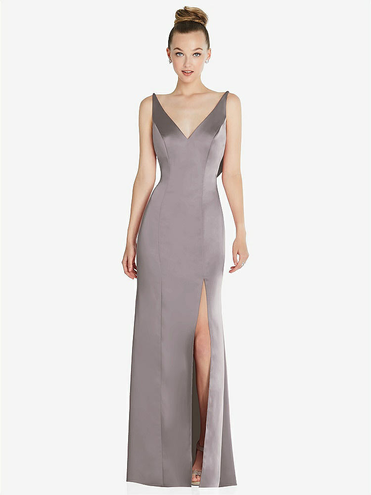 【STYLE: 6856】Draped Cowl-Back Princess Line Dress with Front Slit【COLOR: Cashmere Gray】