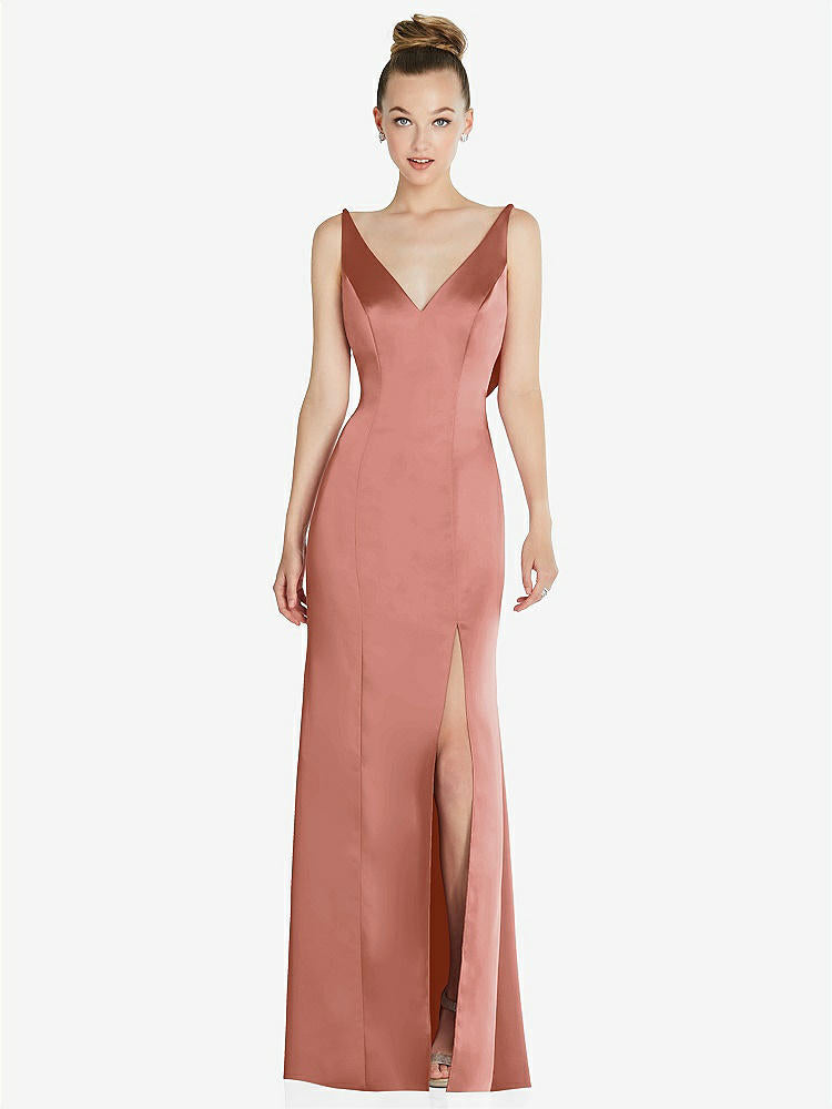 【STYLE: 6856】Draped Cowl-Back Princess Line Dress with Front Slit【COLOR: Desert Rose】