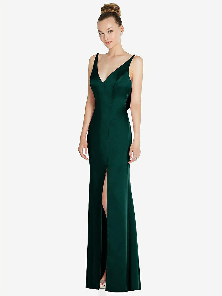 【STYLE: 6856】Draped Cowl-Back Princess Line Dress with Front Slit【COLOR: Evergreen】