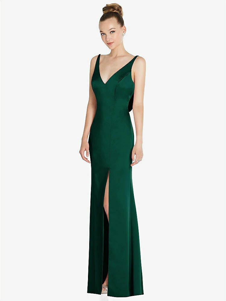 【STYLE: 6856】Draped Cowl-Back Princess Line Dress with Front Slit【COLOR: Hunter Green】