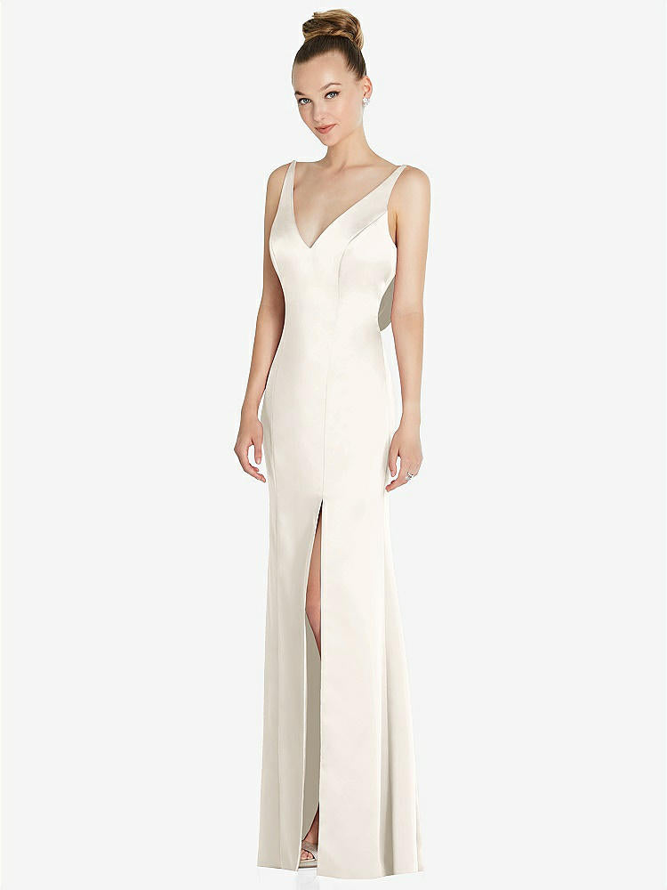 【STYLE: 6856】Draped Cowl-Back Princess Line Dress with Front Slit【COLOR: Ivory】