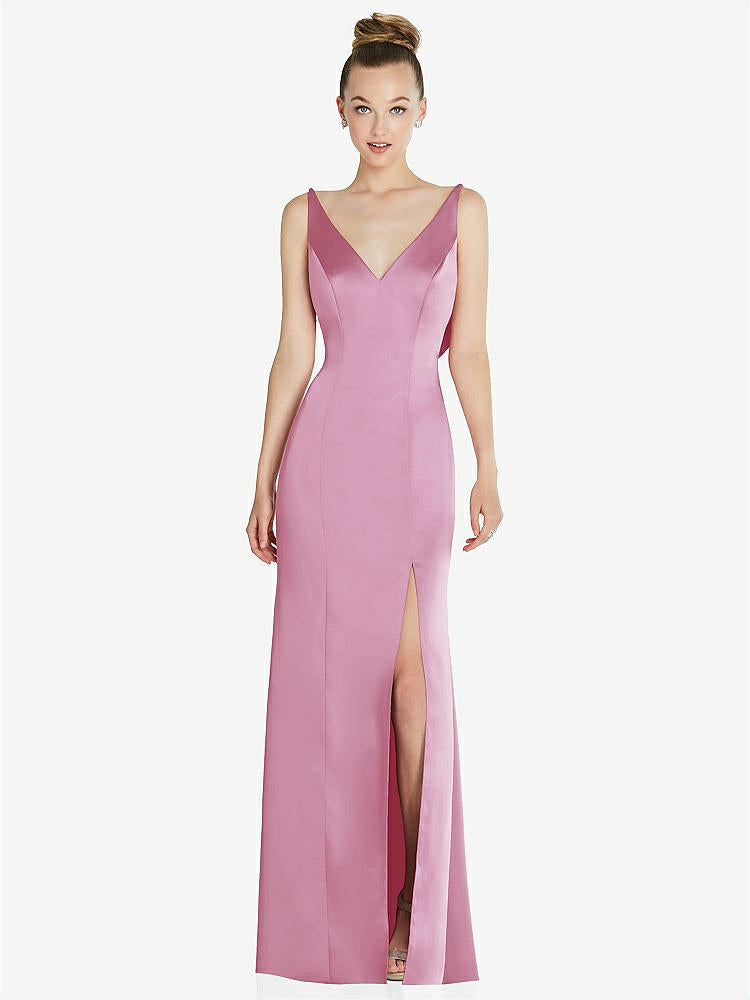 【STYLE: 6856】Draped Cowl-Back Princess Line Dress with Front Slit【COLOR: Powder Pink】