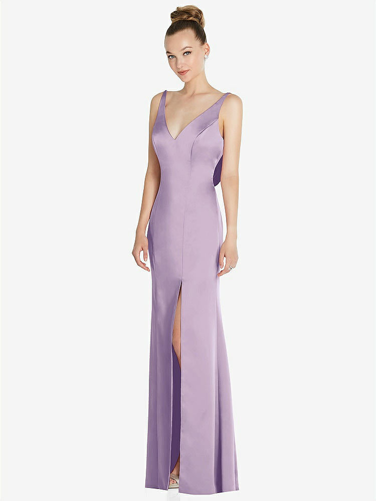 【STYLE: 6856】Draped Cowl-Back Princess Line Dress with Front Slit【COLOR: Pale Purple】