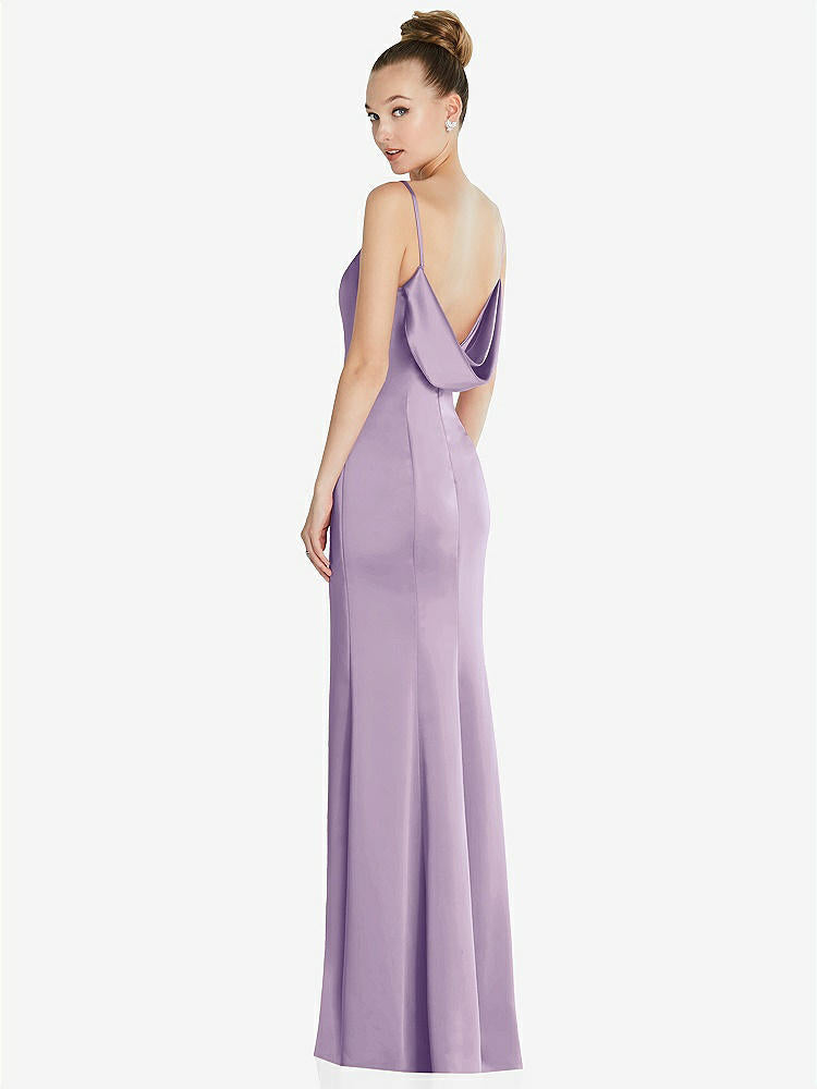 【STYLE: 6856】Draped Cowl-Back Princess Line Dress with Front Slit【COLOR: Pale Purple】