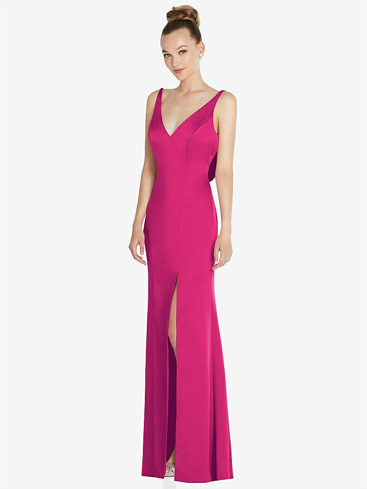 【STYLE: 6856】Draped Cowl-Back Princess Line Dress with Front Slit【COLOR: Think Pink】